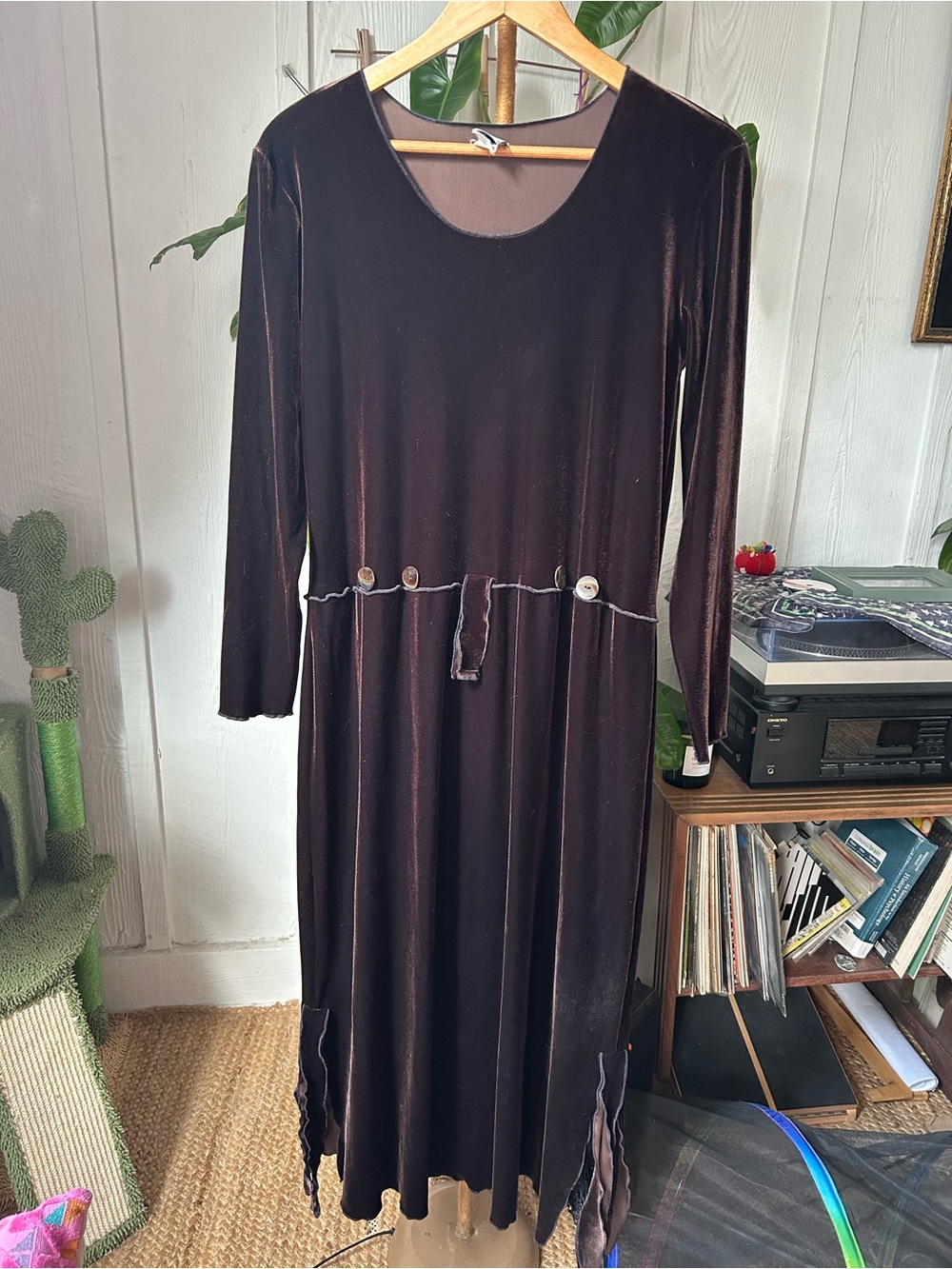 Long Velvet Brown Women’s Dress - Classic Scoop Neck 90s Vintage whimsigoth
